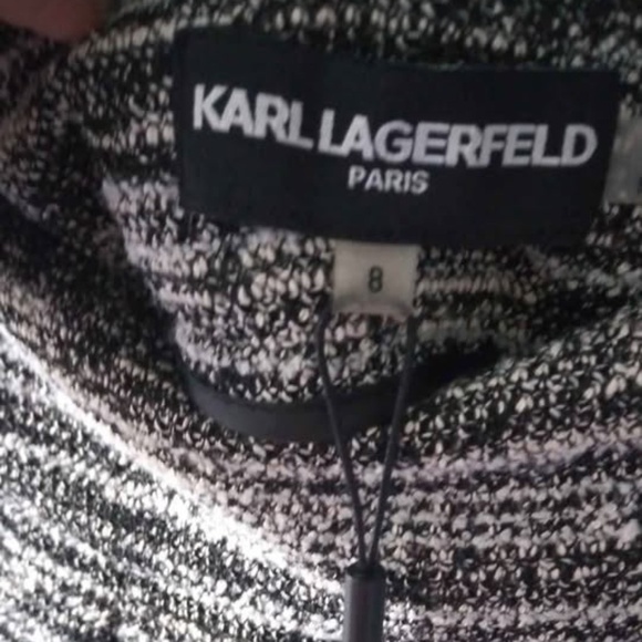Karl Lagerfeld Tweed Lace Hem Marled Black Midi Skirt  Size 8 - Picture 5 of 6